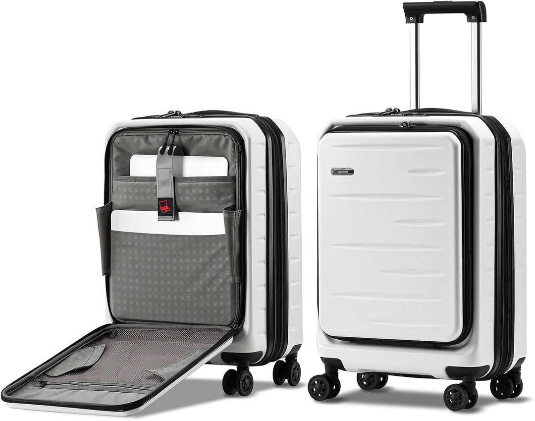 Zorgeloos reizen met deze uitbreidbare koffer: harde schaal, voorklep & veilig TSA-slot.