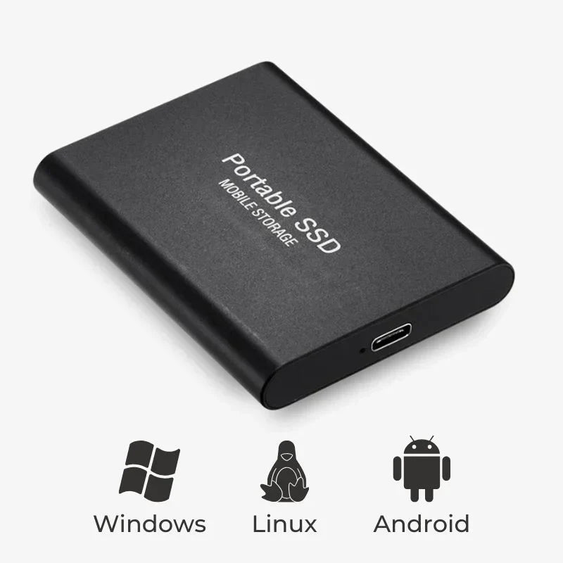 Slanke, zilveren externe SSD, perfect voor backup en snelle toegang tot grote datasets.
