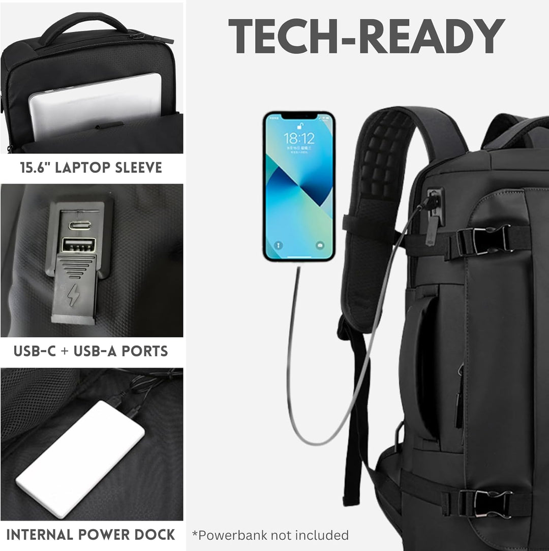 Stijlvolle unisex dagrugzak (15 inch) met waterdicht design, USB-C oplader en praktische zijopening.