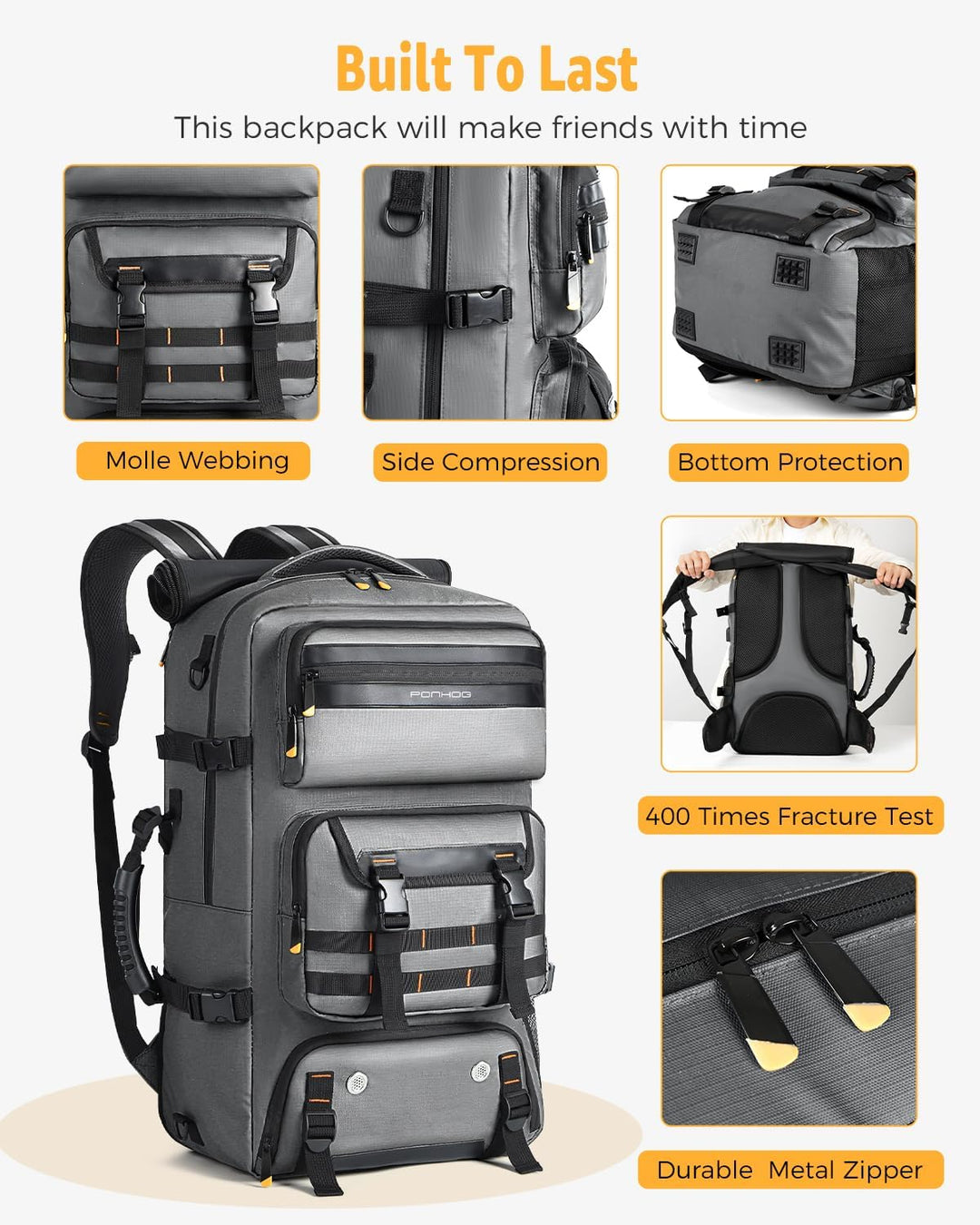 Robuuste 50L reisrugzak voor unisex gebruik. Waterafstotend, met comfortabele banden en handig schoenenvak.