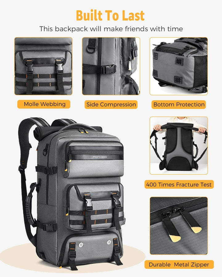 Robuuste 50L reisrugzak voor unisex gebruik. Waterafstotend, met comfortabele banden en handig schoenenvak.
