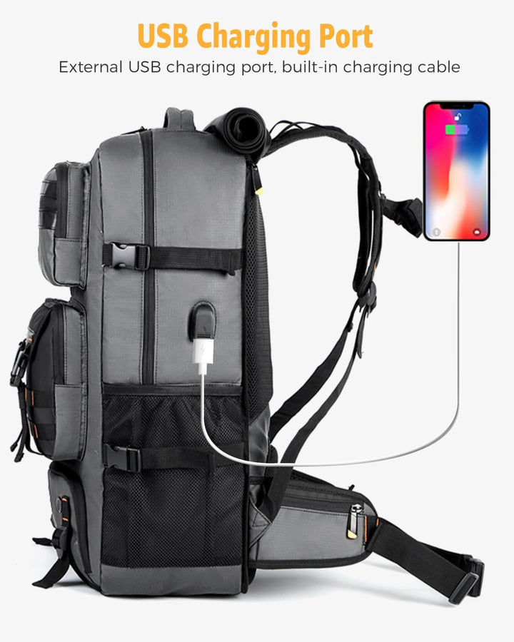 Ruime 50L reisrugzak met apart schoenenvak & USB-poort. Ideaal voor lange reizen of een weekendje weg als duffeltas.