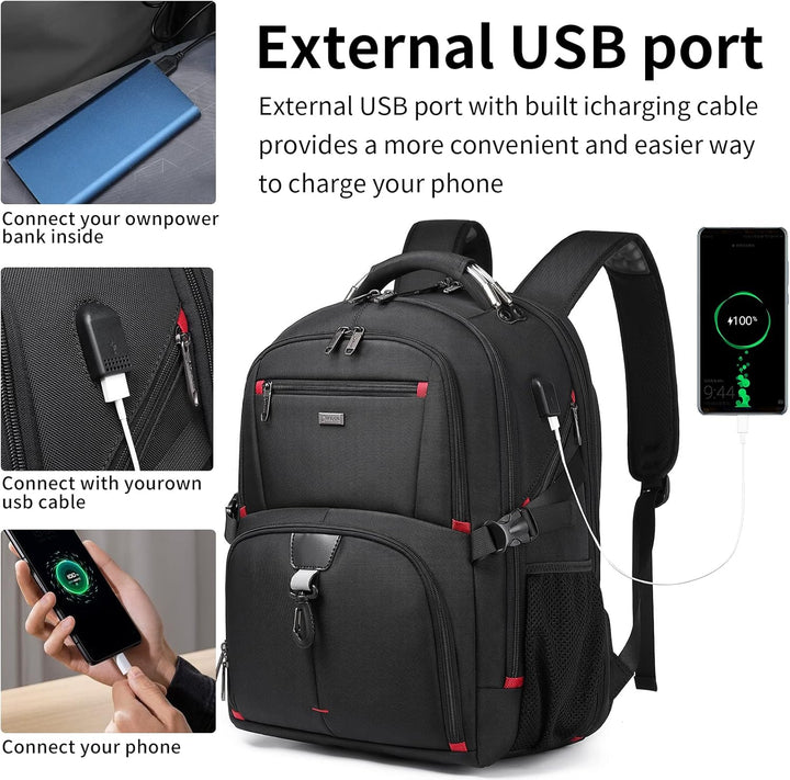 Reis laptoprugzak 50L unisex met waterdichte stof en USB-oplaadpoort, veilig voor je elektronica.