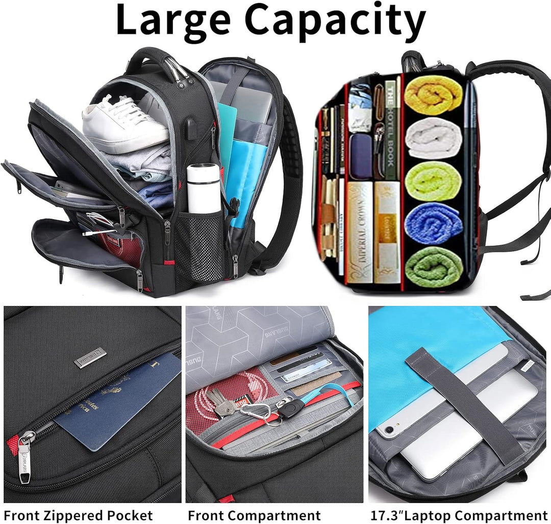 Veelzijdige 50L waterdichte rugzak voor laptops, geschikt als schooltas, werkrugzak of reistas met USB.