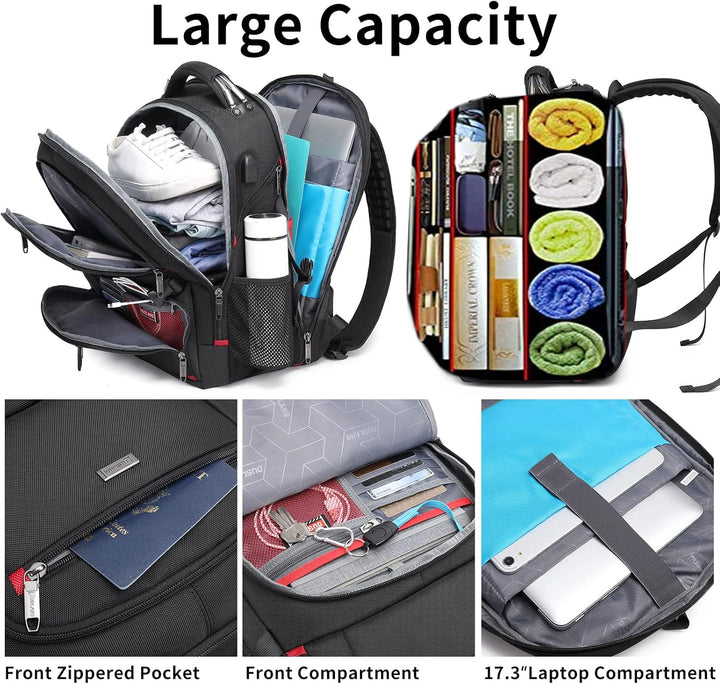 Veelzijdige 50L waterdichte rugzak voor laptops, geschikt als schooltas, werkrugzak of reistas met USB.