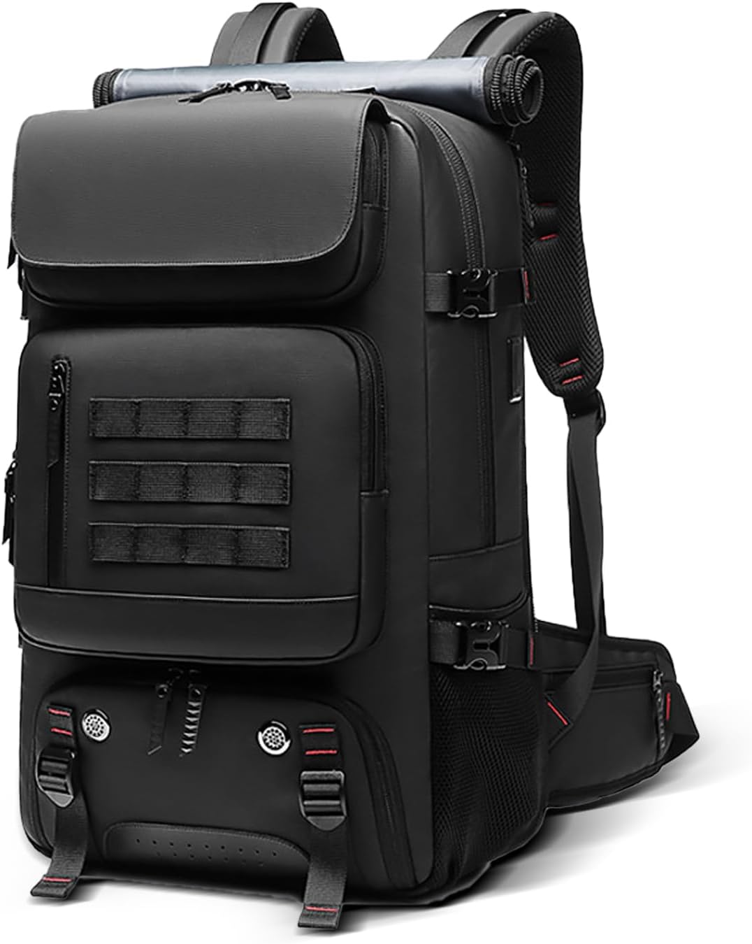 Unisex 50L waterdichte reisrugzak met USB-poort en schoenvak, perfect voor reizen en outdoor avonturen.