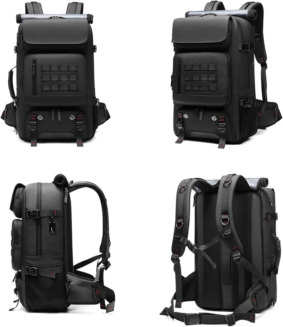 Ruime 50L reisrugzak voor dames en heren, toont handig apart schoenvak en externe USB-poort. Ideaal voor weekendtrips.