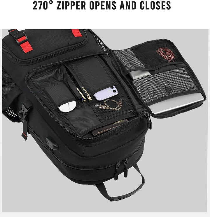 Duurzame unisex reisrugzak (60L) met waterdichte stof, ingebouwde USB-poort en veilige laptopvakken.