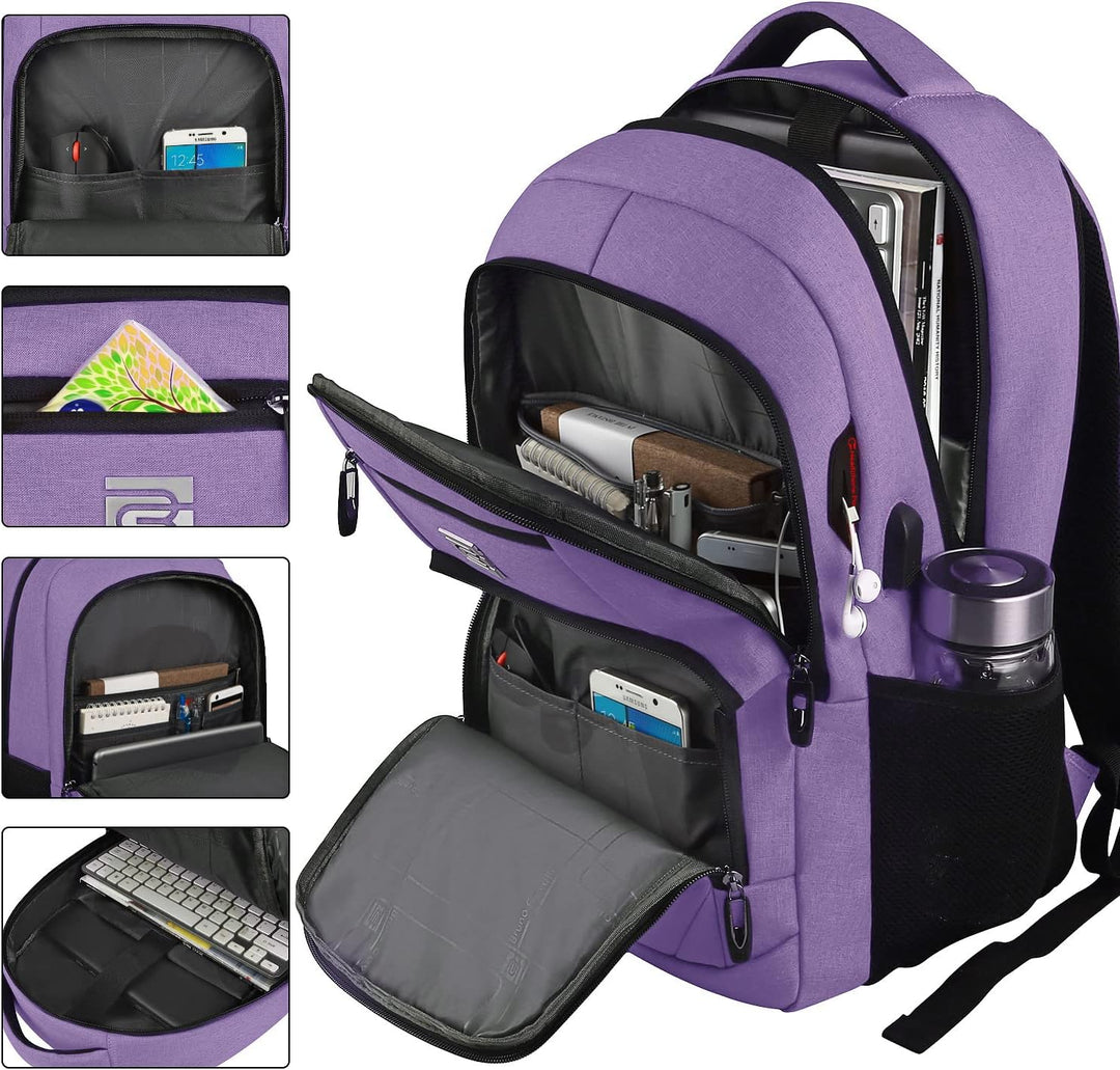 Zwarte anti-diefstal laptoprugzak met USB poort, ideaal voor forenzen.