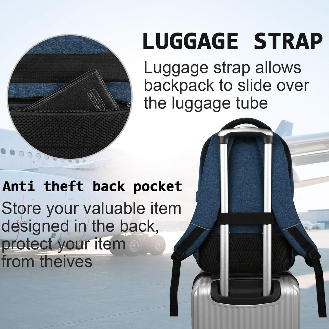 Duurzame anti-diefstal rugzak met USB poort voor dagelijks gebruik, zwart.