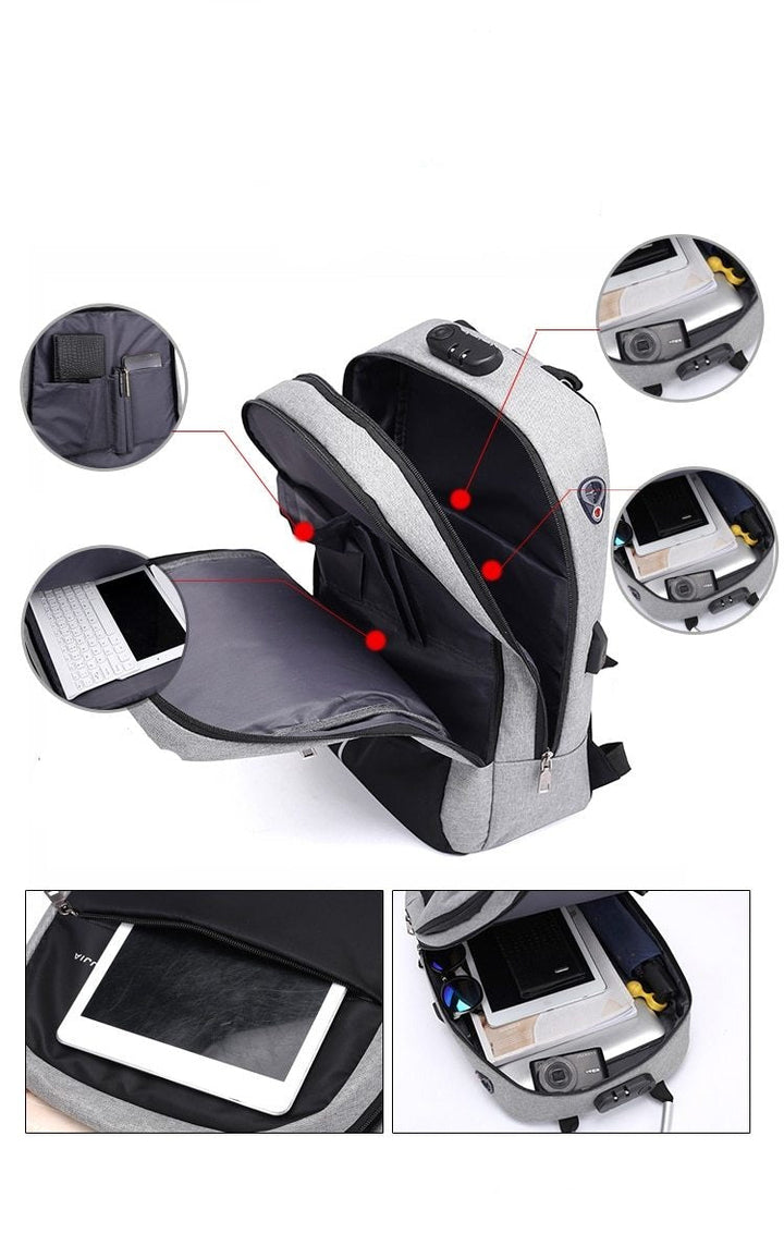 De SafeCarry antidiefstal rugzak, slank en modern design, perfect voor bescherming van je laptop en waardevolle spullen.