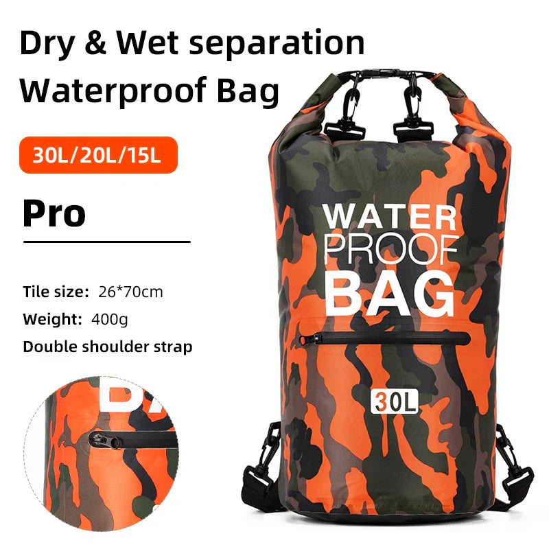 Unisex AquaVault waterdichte outdoor rugzak met nat/droog scheiding, ideaal voor wandelen en reizen.