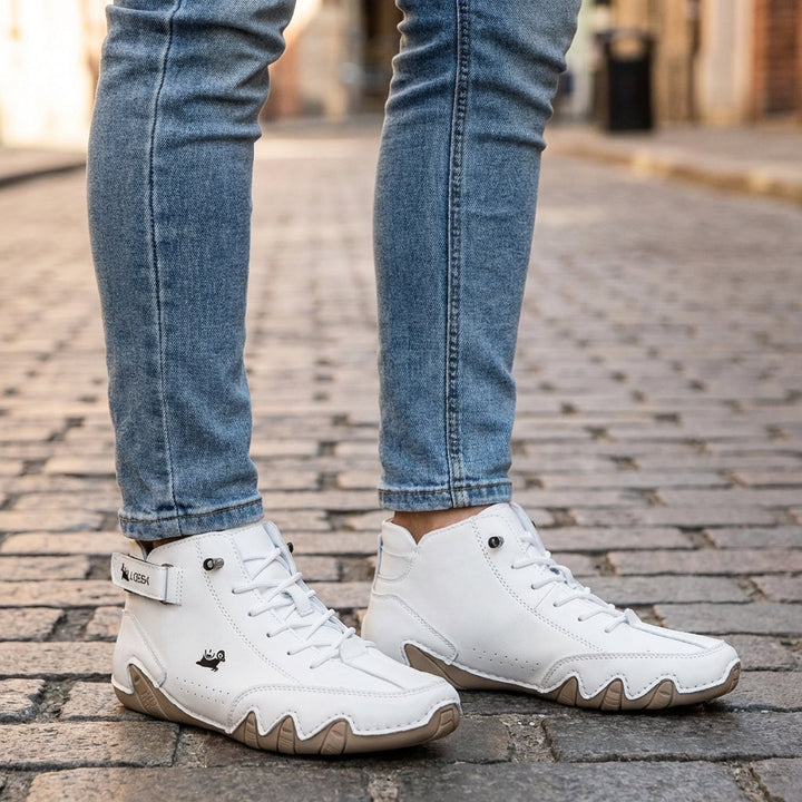 Unisex barefoot wandelschoenen van echt leer, bruin, met dunne zool voor natuurlijk lopen