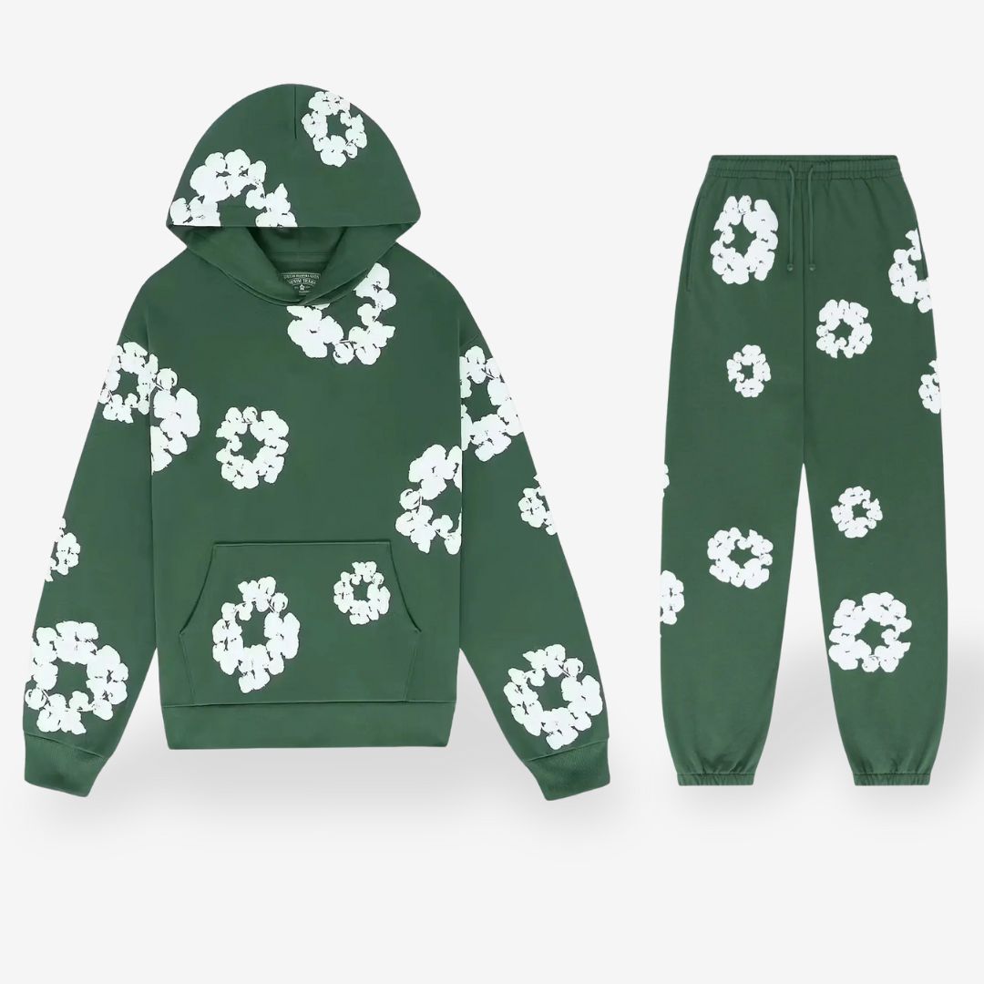 "Unisex bloemen trainingspak, zwart; stijlvolle hoodie & broek, bloemenprint, comfortabel en trendy ontwerp."