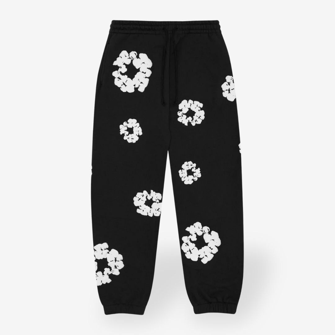 "Unisex bloemen trainingspak, zwart; stijlvolle hoodie & broek, bloemenprint, comfortabel en trendy ontwerp."