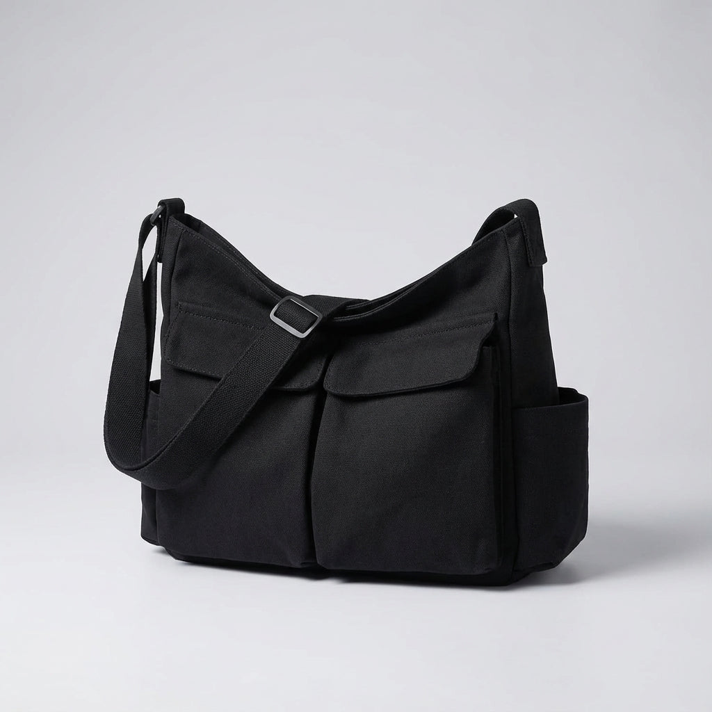 Canvas werktas met laptop: Praktische unisex messenger tas, perfect voor laptop, tablet en documenten.