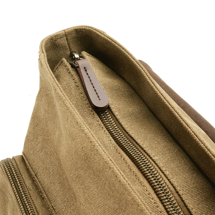 Army groene canvas messenger bag met ritssluiting en externe vakken, unisex.