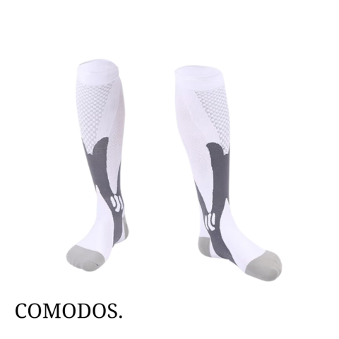 Zwart-witte unisex compressiekousen voor optimale bloedcirculatie, pijnverlichting bij zwelling en herstel.