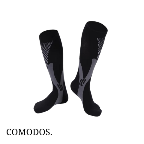 Close-up van de hoogwaardige stof van unisex compressiekousen, bevordert bloedcirculatie en vitaliteit.