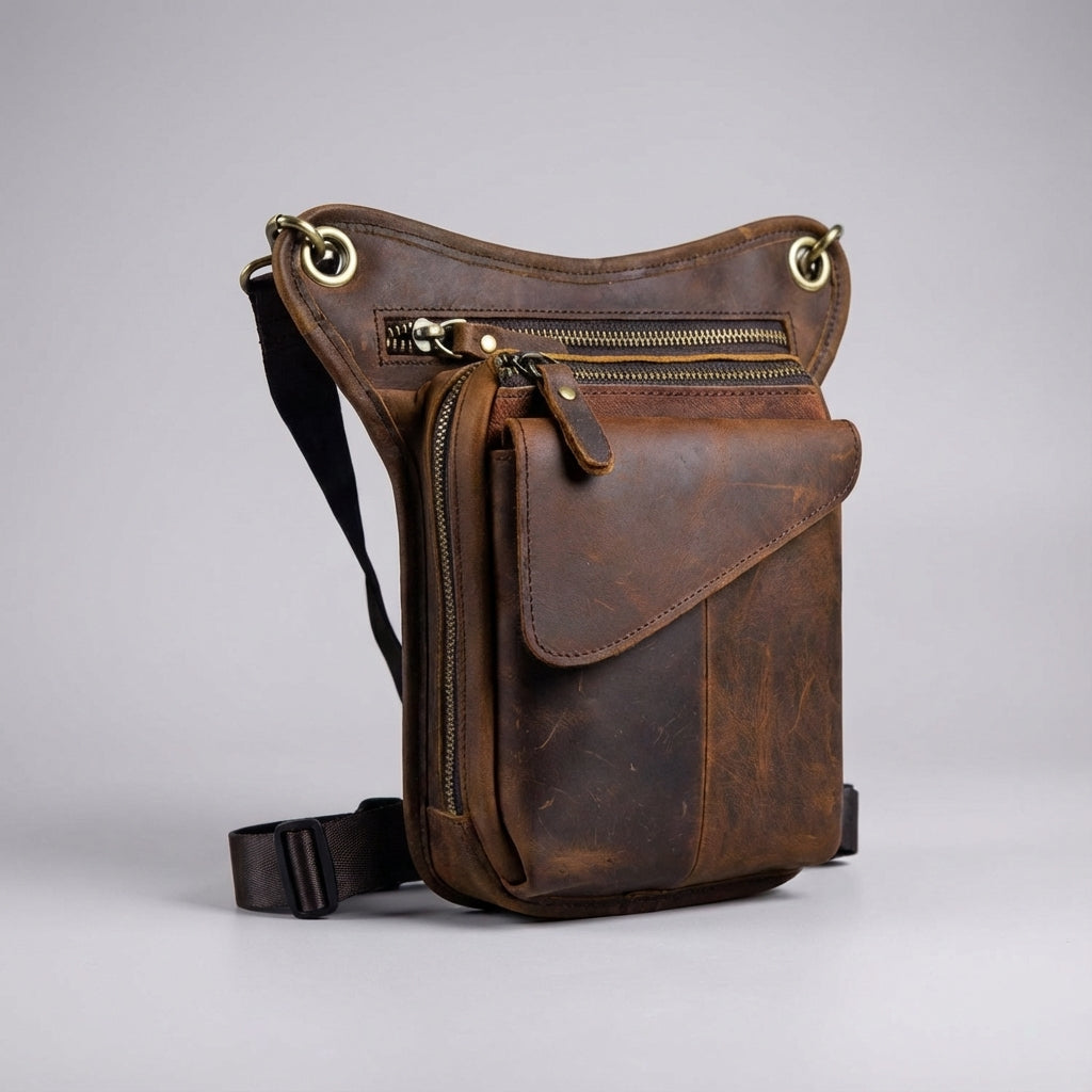 Unisex CrossGrip tas, veelzijdig als crossbody, heup- of dijtas, voor reizen, fietsen en avontuur.