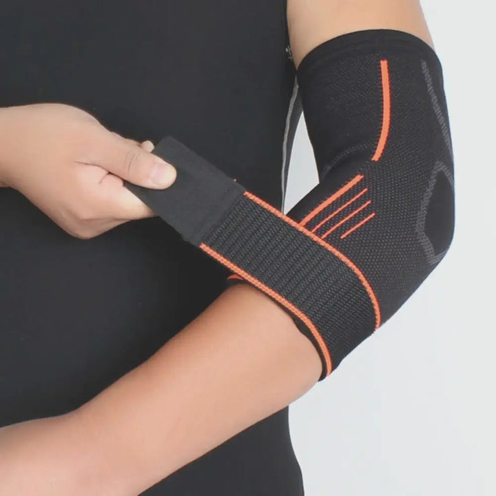 Orthopedische elleboogbrace voor gewrichtsontlasting, compressie en versneld herstel bij armblessures.