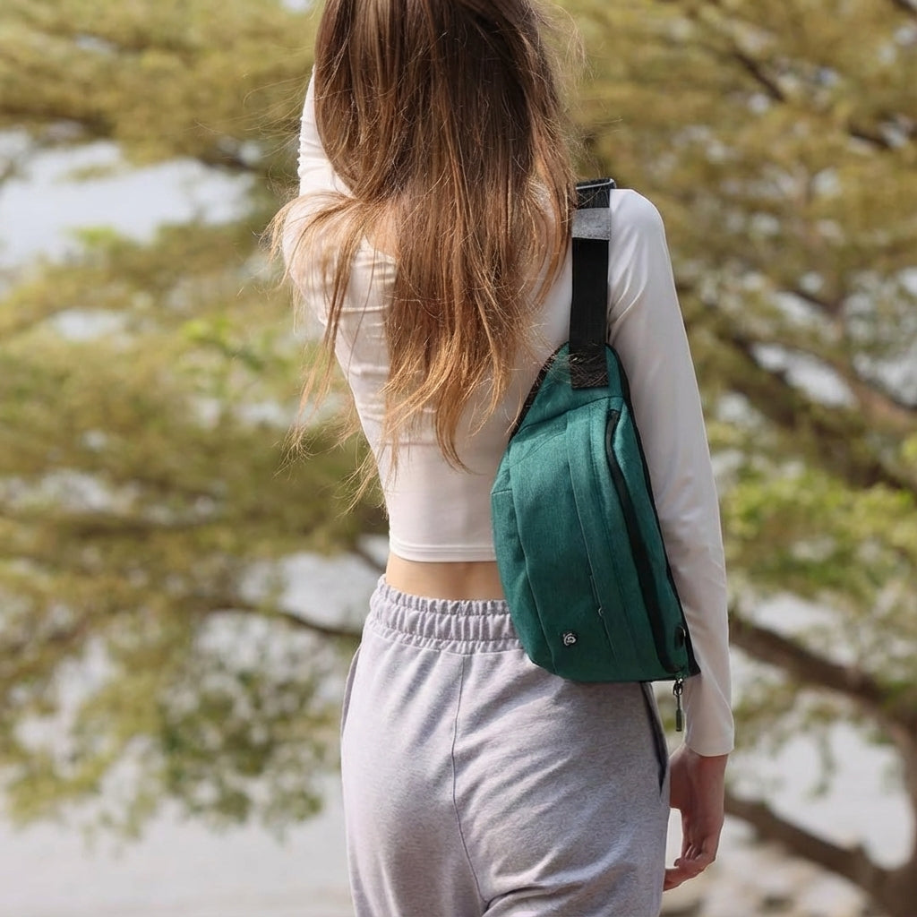 Unisex FlexSling slingtas met meerdere vakken, ideaal voor dagelijks gebruik.