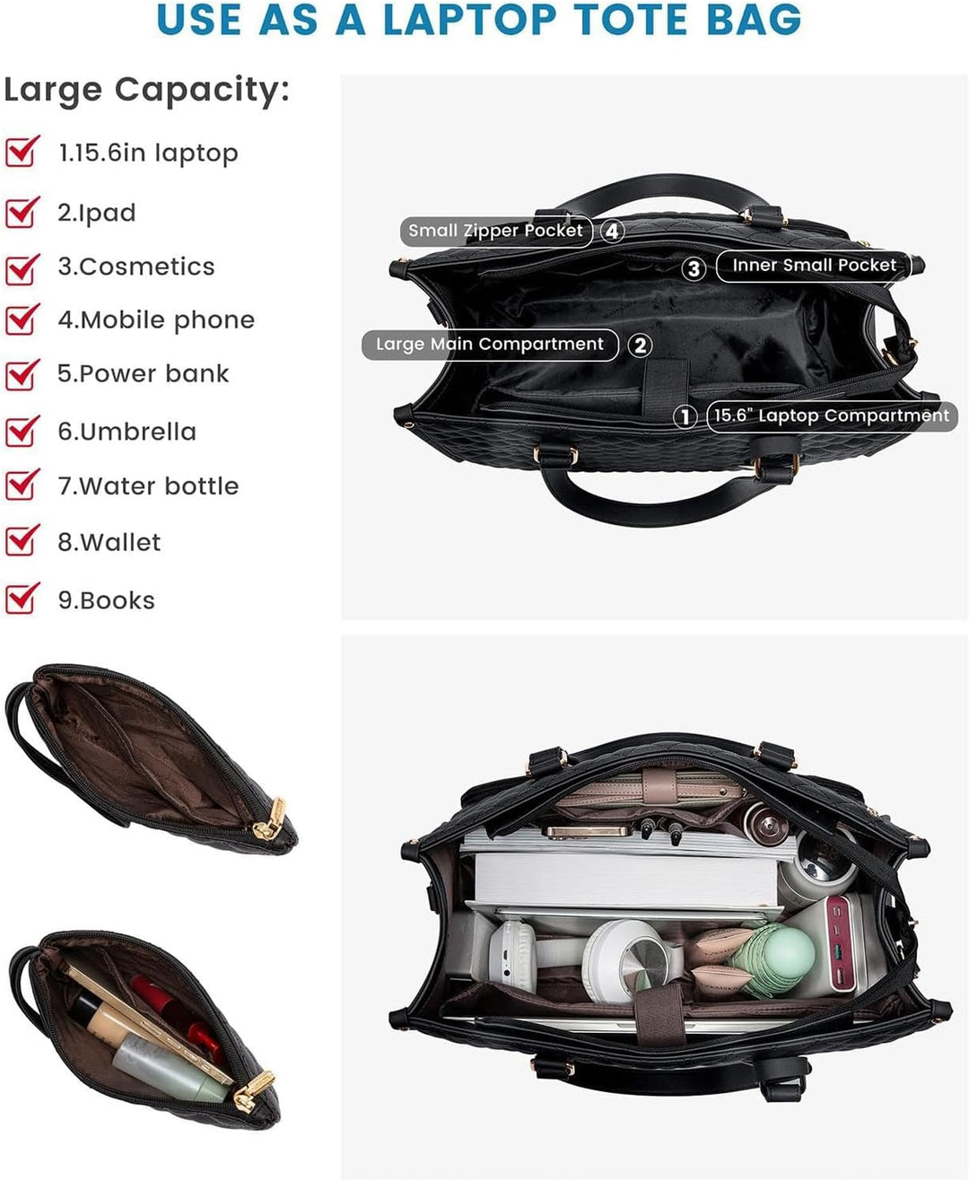 Multifunctionele geïsoleerde tote tas voor zowel laptop als lunch. Praktische reistas en kantoortas.