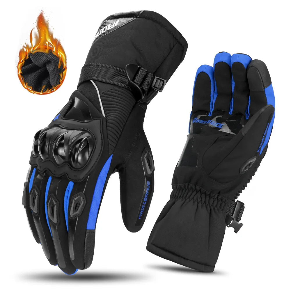 Geïsoleerde unisex motorhandschoenen met reflecterende details en goede grip, ideaal voor veilig winter motorrijden.