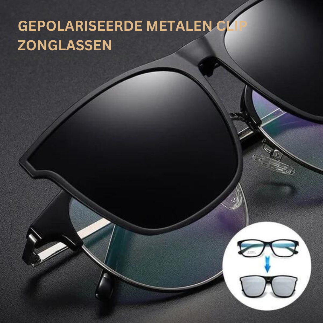 Unisex gepolariseerde clip-on zonnebril voor brillendragers; biedt UV-bescherming.