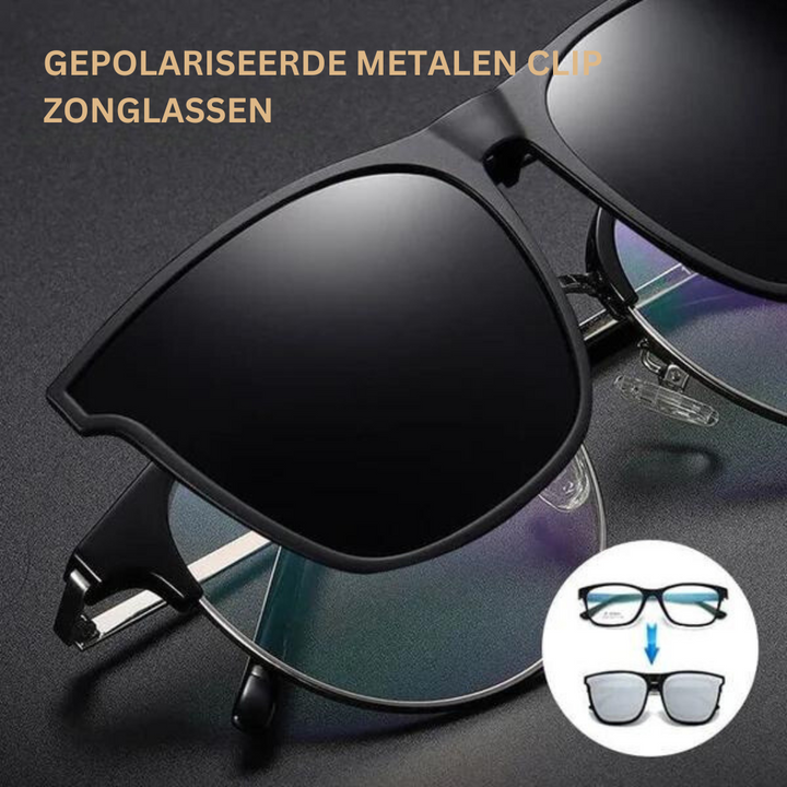 Unisex gepolariseerde clip-on zonnebril voor brillendragers; biedt UV-bescherming.