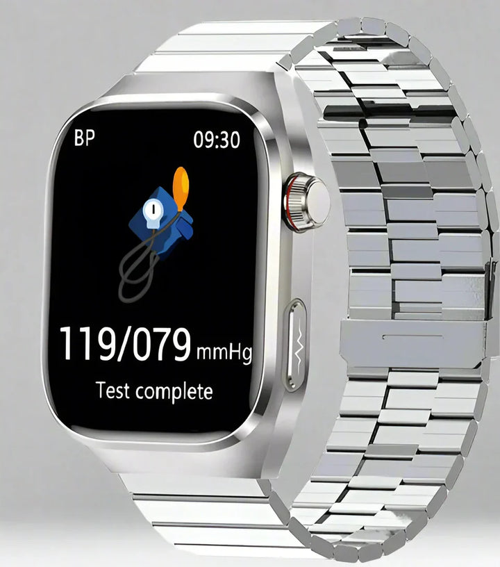 Wearable smartwatch voor fitness en gezondheid, inclusief bloedsuiker, urinezuur en hartslag tracking.