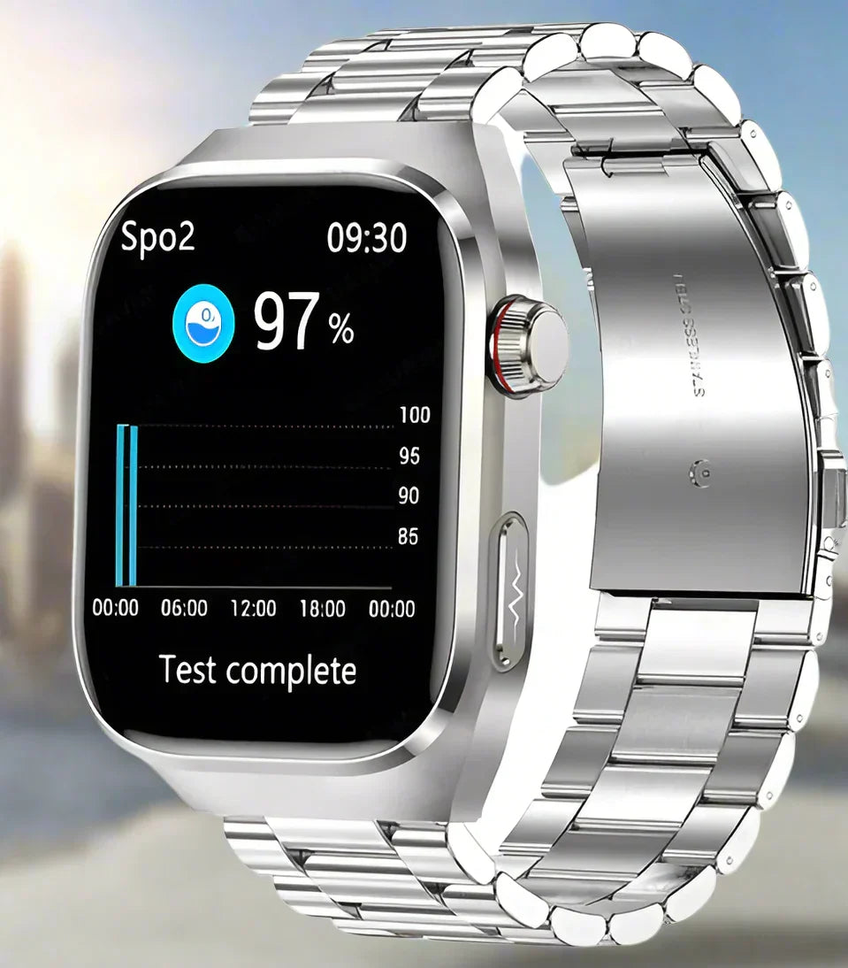 Moderne digitale smartwatch, ideaal voor sport en gezondheid, met alle belangrijke meetwaarden.