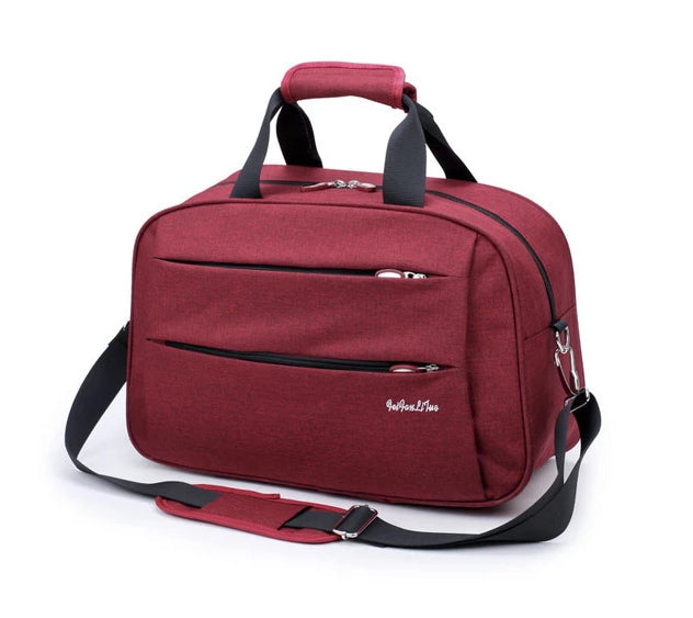 Veelzijdige vliegtuig tas, nylon en unisex, met bevestiging voor trolleybagage.