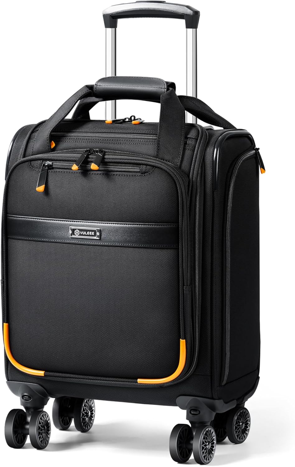 Unisex handbagage trolley met spinnerwielen en laptopvak, perfect voor onderstoel opslag en zakenreizen.