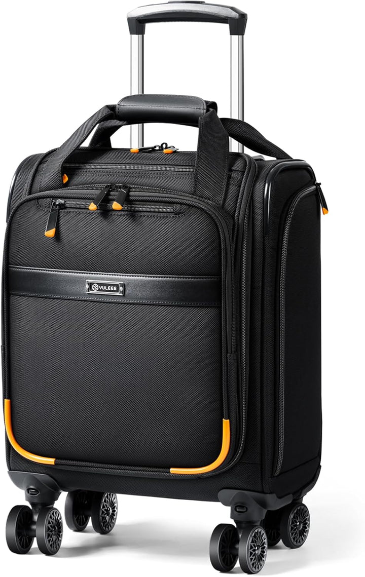 Unisex handbagage trolley met spinnerwielen en laptopvak, perfect voor onderstoel opslag en zakenreizen.