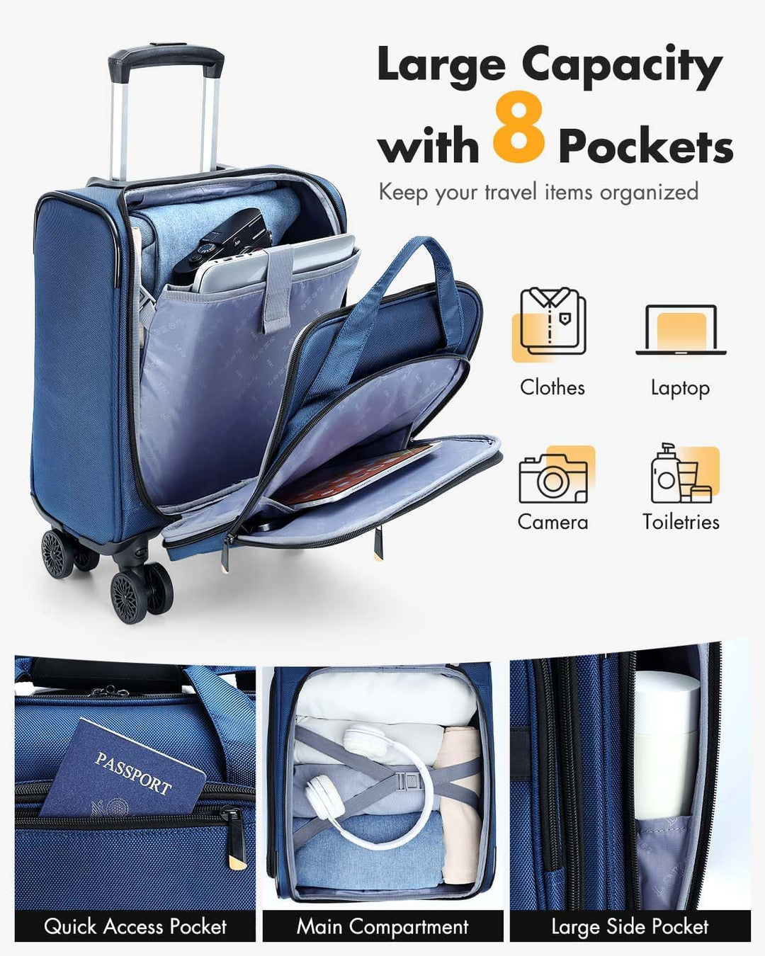 Moderne unisex reistas, goedgekeurde handbagage trolley met gevoerd laptopvak voor veilige elektronica.