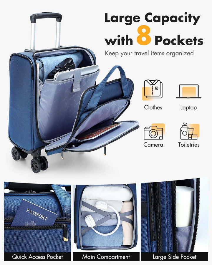 Moderne unisex reistas, goedgekeurde handbagage trolley met gevoerd laptopvak voor veilige elektronica.
