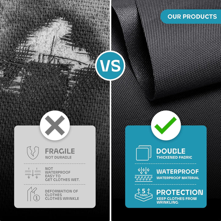 Zwarte reistas voor kleding, beschermt pakken en jurken tegen stof en kreuken, 1+1 gratis aanbieding.