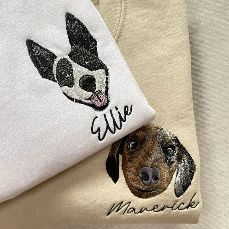 Comfortabele unisex sweatshirt voor huisdier nagedachtenis, handgemaakt borduursel van je dierbare huisdier.