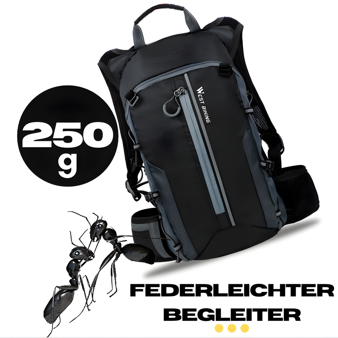 Vooraanzicht HydroRide hydratatierugzak 10L met drinksysteem, opbergvakken en reflecterende details.