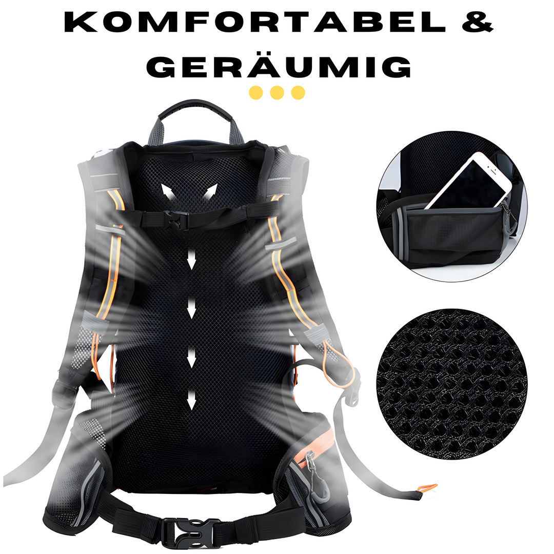 Compacte 10 liter hydratatierugzak met waterzak voor hardlopen, fietsen, wandelen en trailrunning.