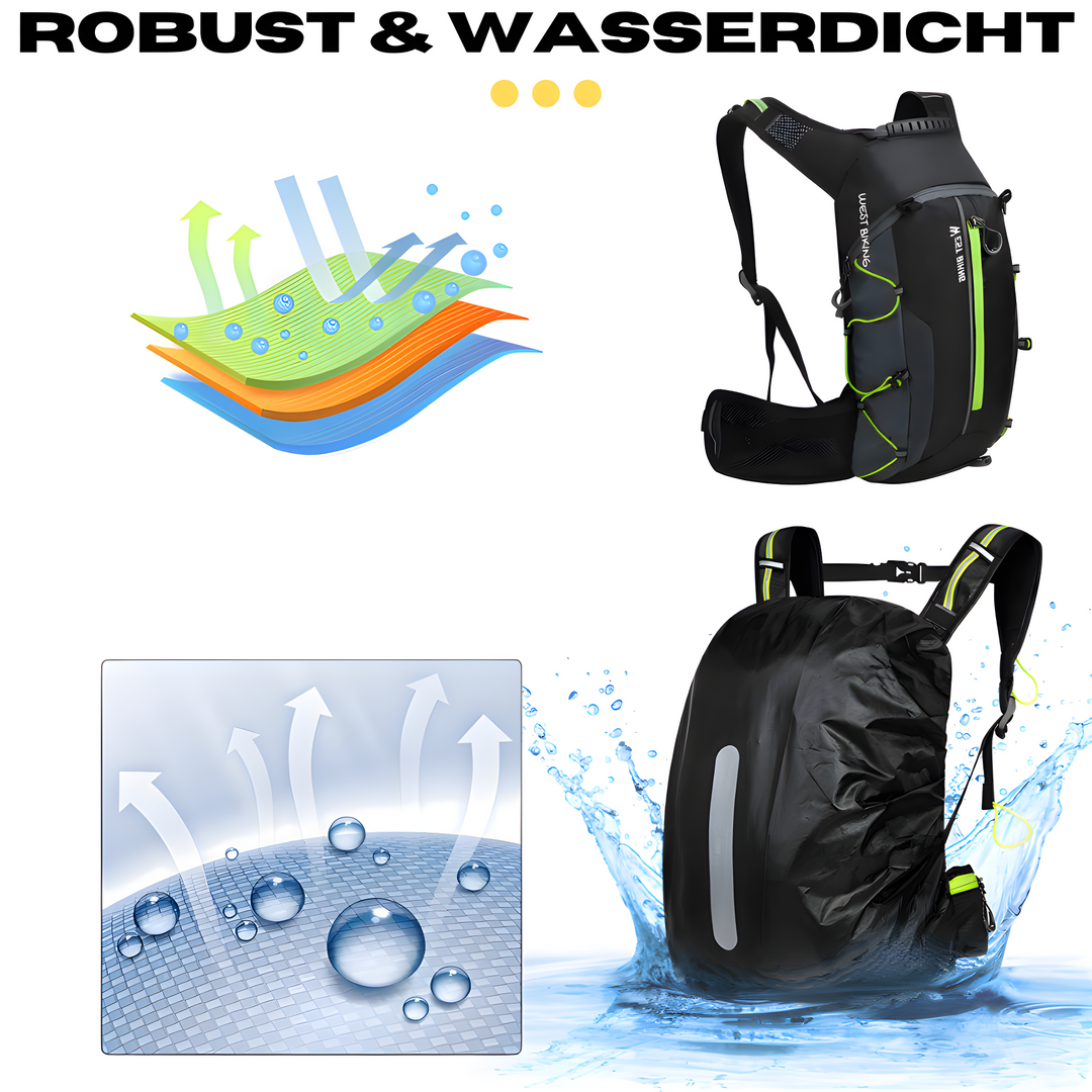 HydroRide multifunctionele rugzak 10L met drinksysteem, ideaal voor fietsen, wandelen en sport.