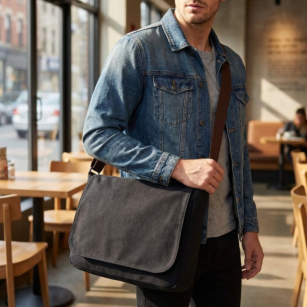 Unisex klassieke EverTote canvas schoudertas, ideaal als werktas of messenger bag voor dagelijks gebruik.