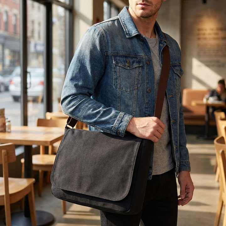 Unisex klassieke EverTote canvas schoudertas, ideaal als werktas of messenger bag voor dagelijks gebruik.