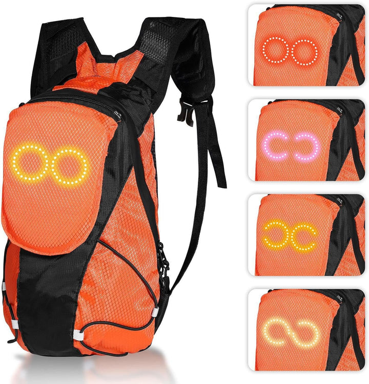 Unisex LED rugzak met modern design, perfect voor veiligheid en stijl tijdens avondritten op de motor.