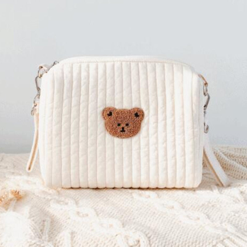Unisex luiertas met schattige berenprint, ideaal voor babybenodigdheden. Praktische verzorgingstas voor ouders.