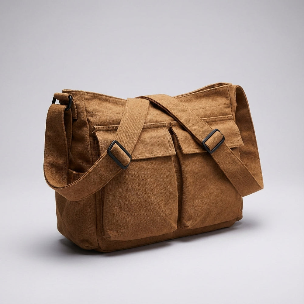 Lichtgewicht canvas crossbody tas met multi-vakken, ideaal als unisex schoudertas voor organisatie en stijl.
