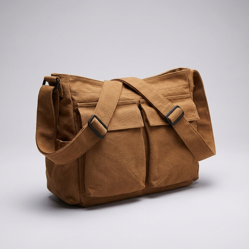 Lichtgewicht canvas crossbody tas met multi-vakken, ideaal als unisex schoudertas voor organisatie en stijl.