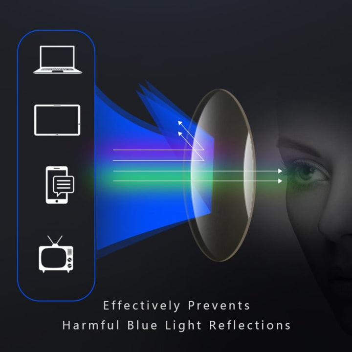 Blauwe unisex multifocale leesbril, gemaakt van robuust polycarbonaat. Ideaal voor lezen.