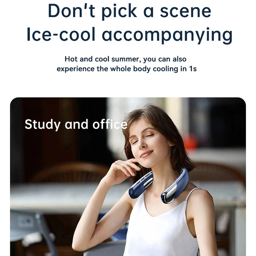 Oplaadbare nek airconditioner voor langdurige verkoeling. Ideaal voor outdoorsport.